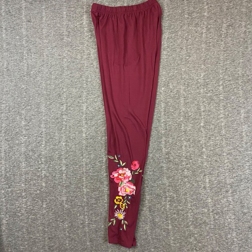 Agnes & Dora‎ Burgundy Floral Embroidered Leggings S/M Small Medium Stretchy